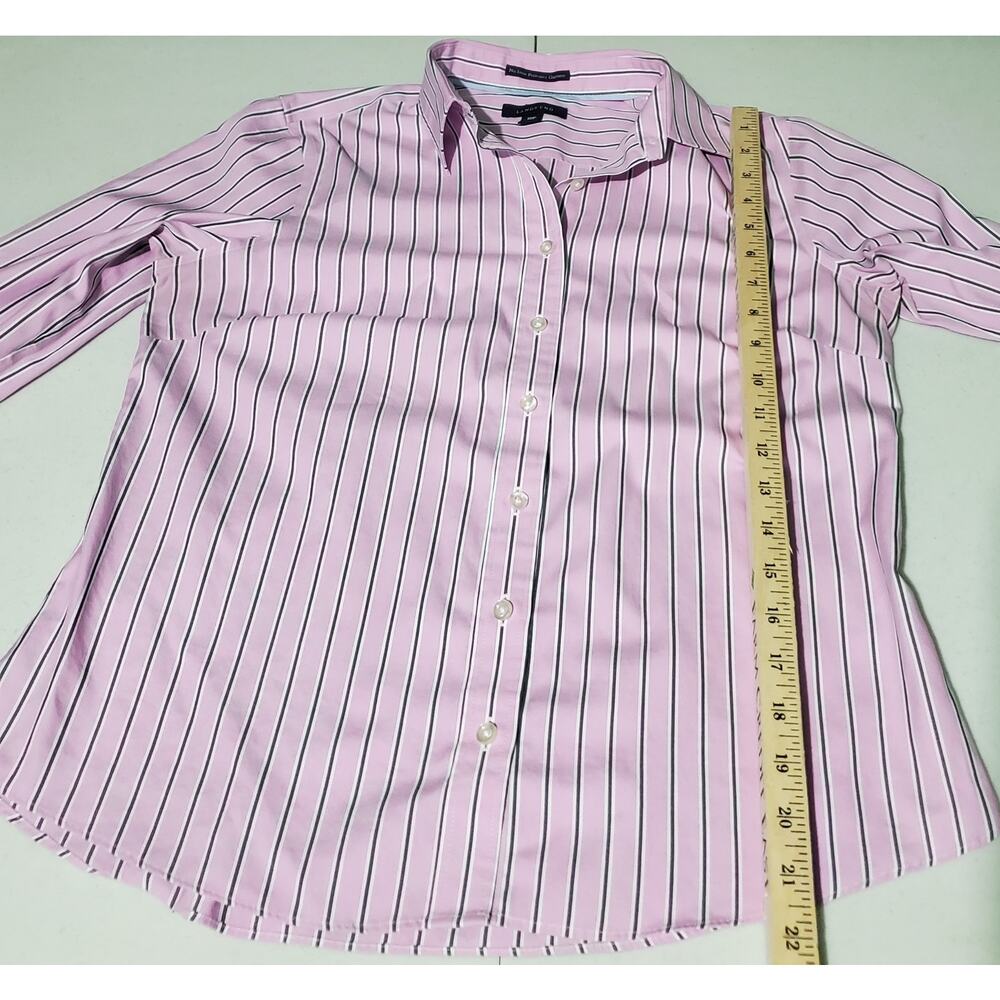 Lands End Women's Pink Striped Long Sleeve Button Up Shirt Size 10P Preppy Work - Picture 4 of 7
